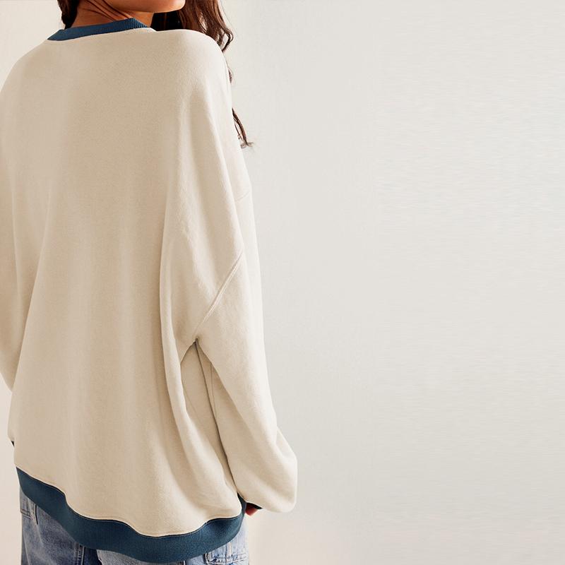 Casual Loose Contrast Sweatshirts Women Long Sleeved Round Neck Patchwork Hoodie Spring Autumn Street Style Pullover