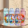 1PC Floral Peace Wreath 750ml Color Plastic Sports Water Bottle Leakproof Flip Straw Lid Suitable for Sports Office Home Use