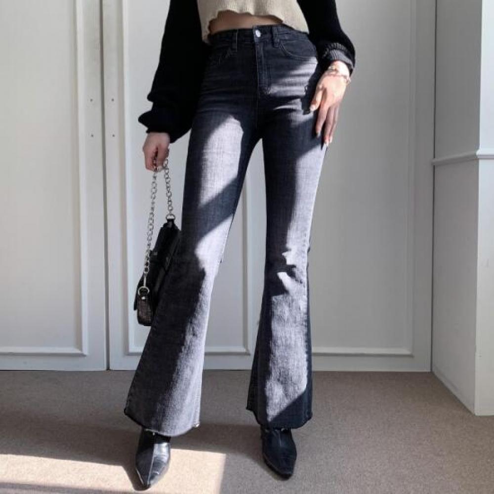New Arrivals Open Run Women Slit Bootcut Denim Pants Autumn Washed