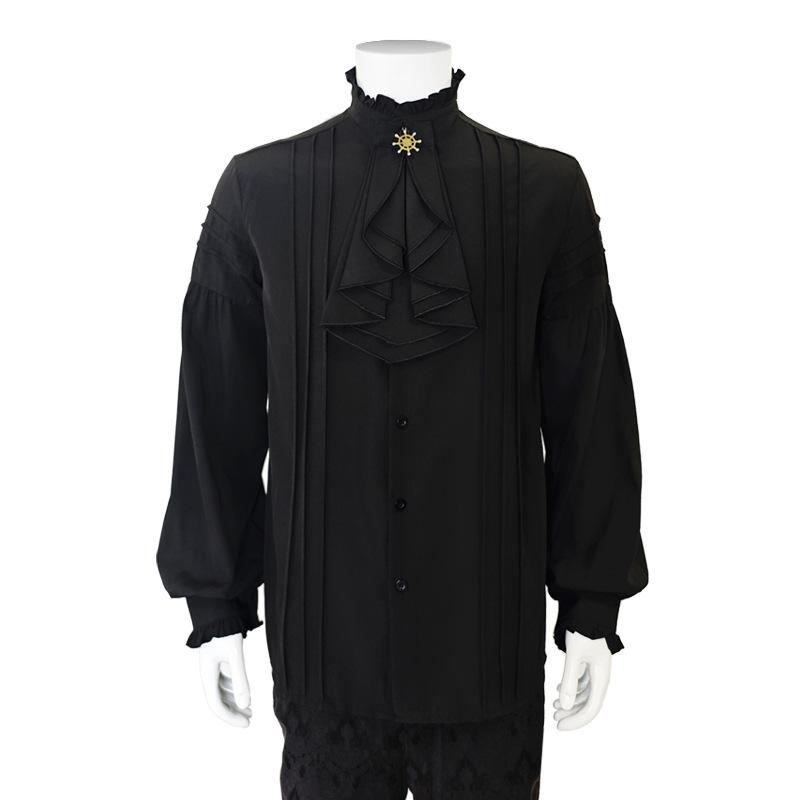 Męska koszula z falbankami pod stójką, z długimi bufiastymi rękawami, piracka do cosplayu, ubrania średniowieczne, gotycki top w stylu vintage