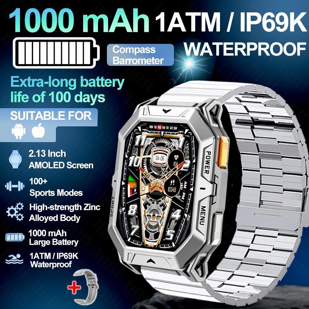 New 1000mAh Battery Smart Watch 2.13-Inch AMOLED Screen Men's Watch Compass 10ATM Waterproof Bluetooth Call Sports Smart Watch
