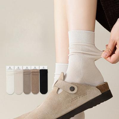 Dui Dui Socken Damen Herbst und Winter Aufgerollt Reine Baumwolle Antibakteriell Atmungsaktiv Mittelhohe Socken Passend zu Boken Schuhen Knochenlose Socken