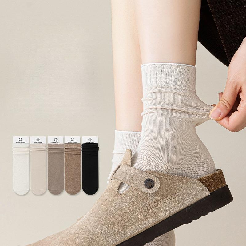 Dui Dui Socks Women's Autumn and Winter Rolled-up Pure Cotton Antibacterial Breathable Mid-calf Socks Paired with Boken Shoes Boneless Socks