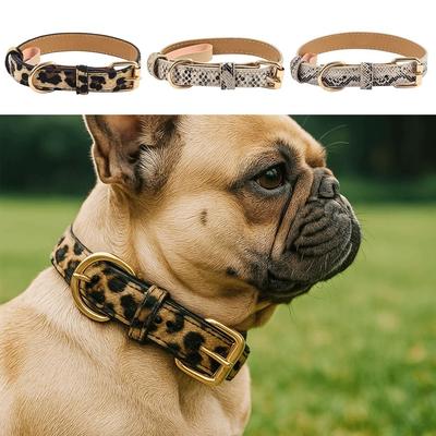 Leopard Print Dog Collar Pet Walking Wear Resistant Leopard Dog Collar PU Leather Adjustable Pet Collar Small Medium Dogs