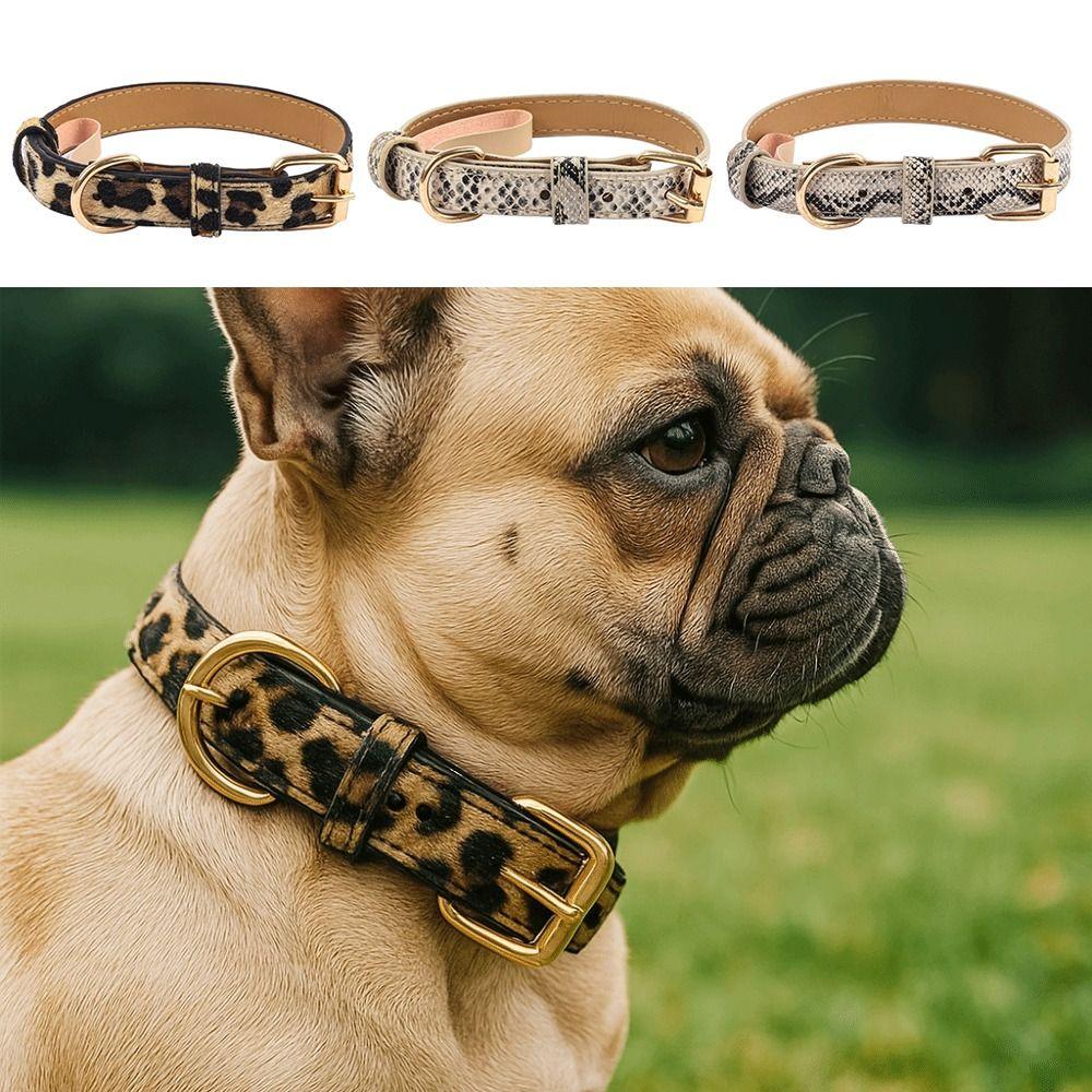 Pet Walking Dog Collar PU Leather Leopard Dog Collar Fashionable Pet Collar Small Medium Dogs