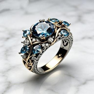 Goldfarbener Blattförmiger Ring mit eingelegten blauen synthetischen Zirkonia, geeignet für Damenbankette, Verlobungen, Schmuckzubehör, Geschenke