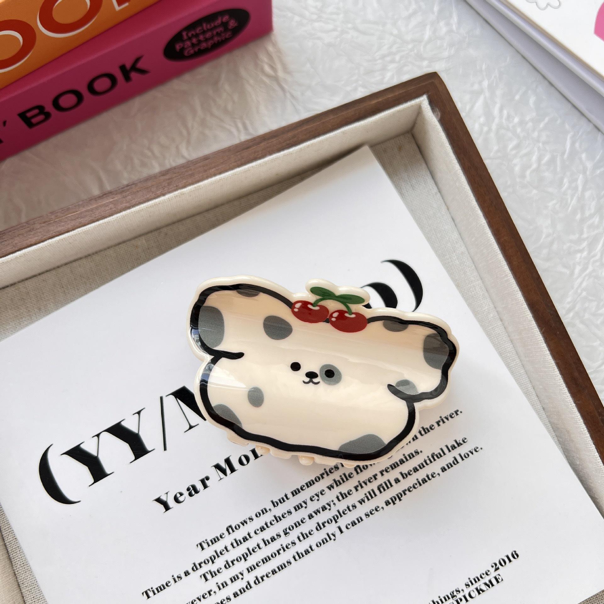

Korean Style Plaid Dog Crab Clip Puppy Small Shark Clip Girly Cartoon Animal Hair Claw Headdress Cherry Bear