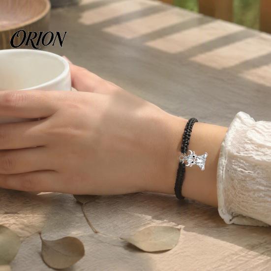 Small Animal Themed Gifts Cute Highland Cow Bracelet for Women, Metal Charm Adjustable Woven Rope Wristband with Card, Handmade Braided String