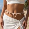 Resort Style Conch Pearl Waist Chain for Women Gold Tone Adjustable Layered Body Chain Summer Beach Dainty Jewelry