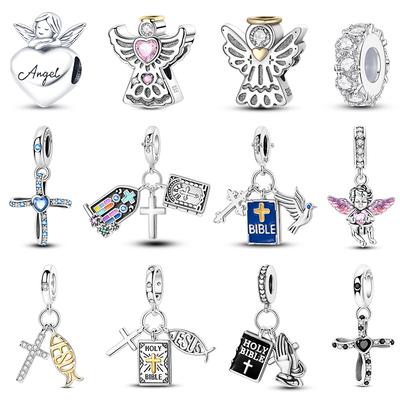 New Copper Color Angel Prayer Cross Bible Series Charms Beads Fit 3Mm Original Bracelets Diy Easter Jewelry Gifts