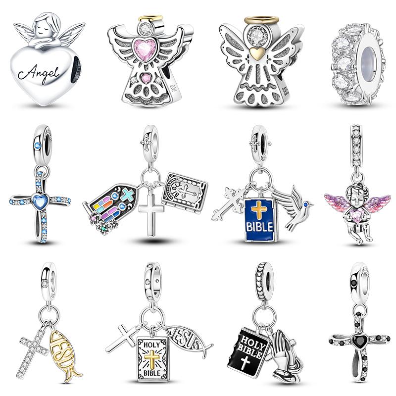 New Copper Color Angel Prayer Cross Bible Series Charms Beads Fit 3Mm Original Bracelets Diy Easter Jewelry Gifts