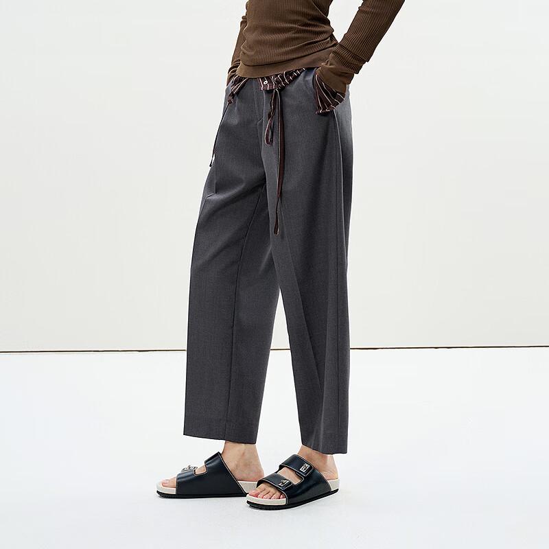 LESS Women's 100% Wool Straight Cropped Pants