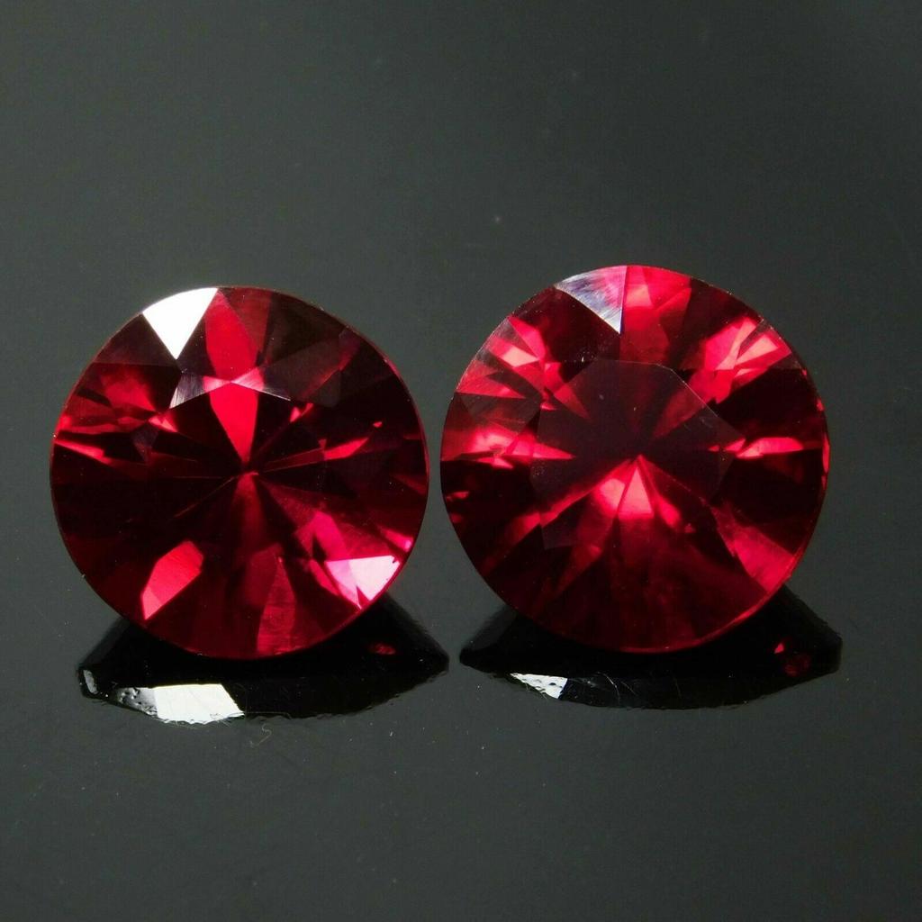 Natural Red Ruby Loose Gemstone 17.00 ct Diamond Cut Round Shape Pair for Jewelry Making and Crafts