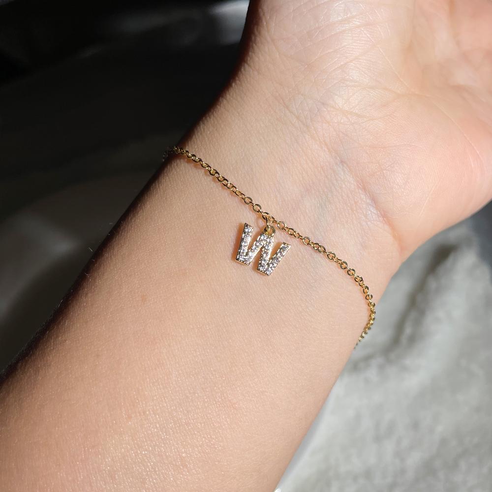 Classic Pave Zirconia A-Z Letter Bracelet Women Fashion 26 Initials Stainless Steel Chain Charm Bracelet For Women Jewelry Gift