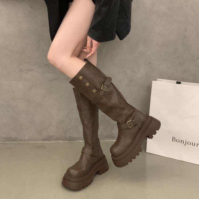 Punk Style Platform Woman Knee High Boots Fashion Height Increase Belt Buckle Shoes Female Knight Booties Shoes