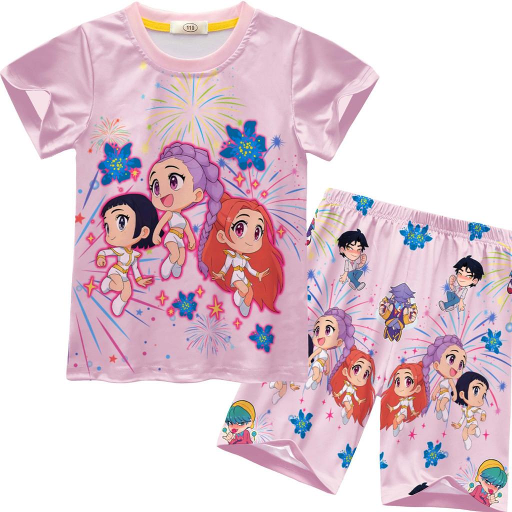 

Детская Девочки Аниме Фильм POP Певица Суперзвезда Принт Повседневная Футболка с Коротким Рукавом Шорты Комплект Одежды 150