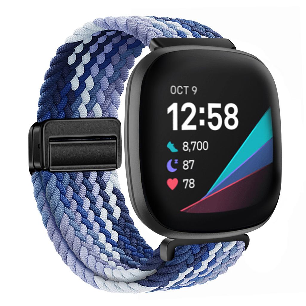 Nylon Braided Loop Strap For Fitbit Versa 4/3 Adjustable Metal Magnetic Bracelet Wristband For Fitbit Sense 2/1 Band Accessories