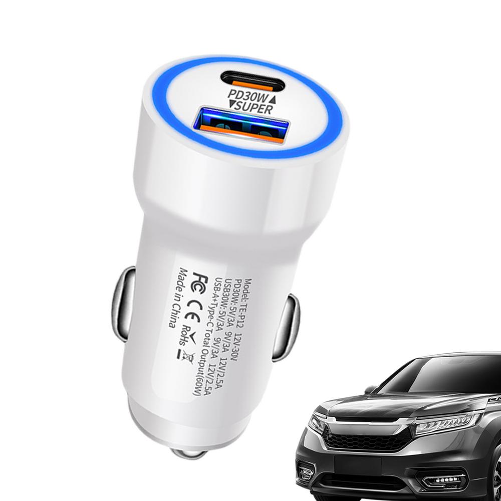 

Автомобильное зарядное устройство, быстрый адаптер PD 30W, зарядный блок для мобильного телефона, 2-портовое зарядное устройство, многофункциональное автомобильное быстрое зарядное устройство для планшетов и смартфонов белый