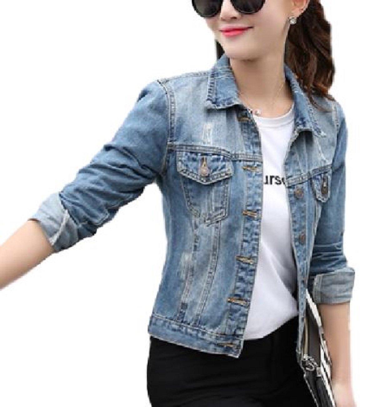 

Denim Long [1/2style] [Nibunnoichi Style] G-Jean Jacket, Damaged, Bleach, Sleeves, Women s (XXL, Blue) синій