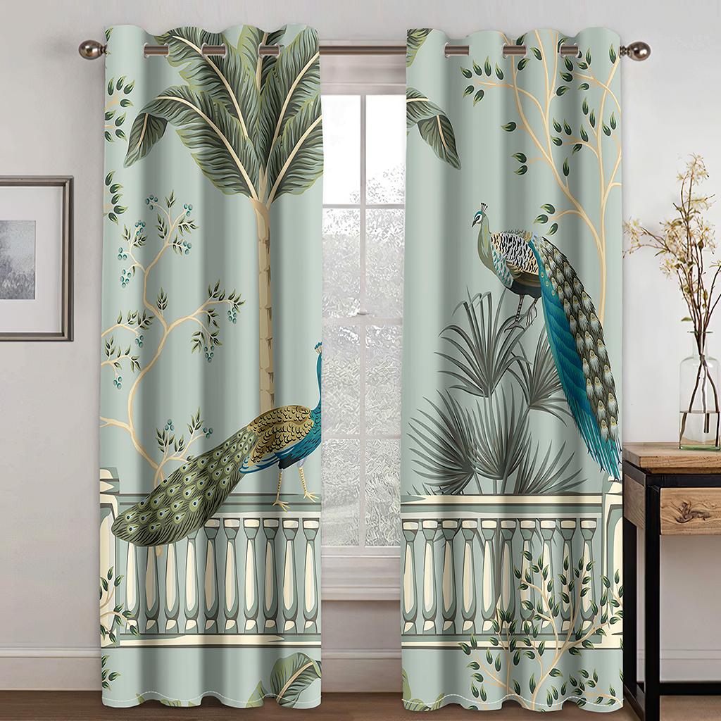 Peacock White Feather Curtains 3D Digital Print Polyester Curtains Luxury Living Room Bedroom Decorative Curtains 2 Panel