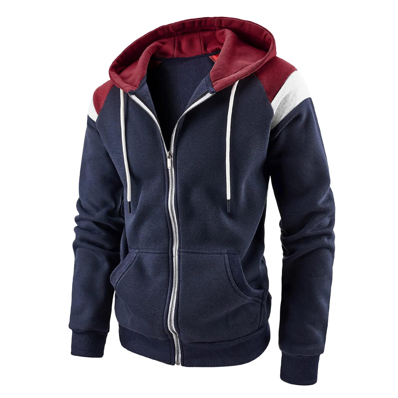 

New Men s Colour Blocking Hoodies Fashion Hooded Sweatshirts for Men Casual Sports Tops Hoody Jacket Fleece Streetwear M тёмно-синий