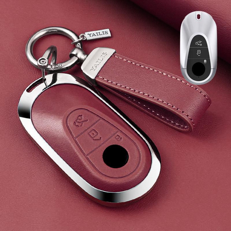Metal Leather Car Remote Key Cover Case Holder shell Chain Fob For New C260L E300L S400L EQE GLC CLE C E S Class