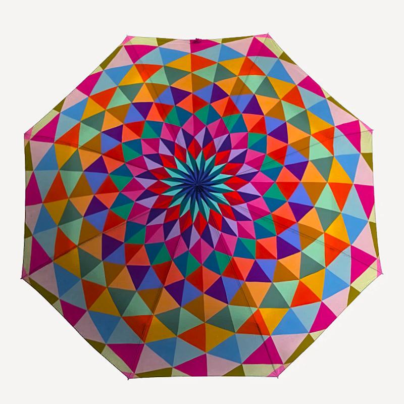 1pc Kaleidoscope Pattern Automatic Folding Umbrella Durable Iron Frame,All Seasons Home Travel Outdoor Multifunctional Umbrella Yy251115075