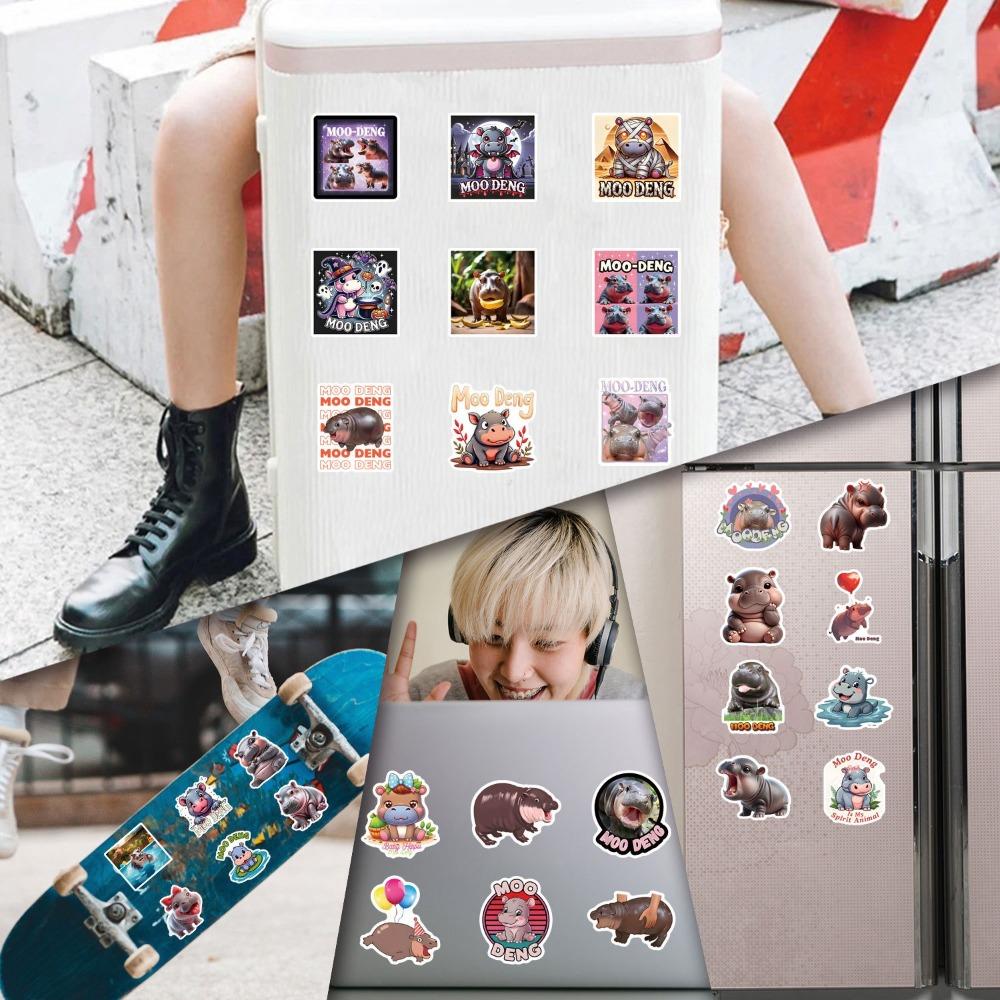 50PCS Kawaii Animal Sticker Moo Deng Hippopotamus Stickers New Stickers  for Kids Children