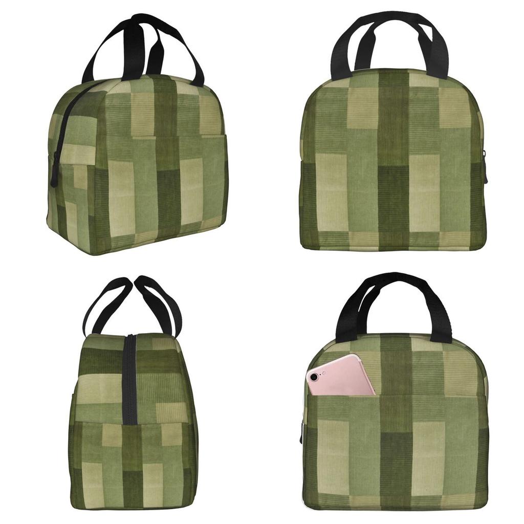 Corduroy Sage Green Pattern Insulated Lunch Bag for Kids School Cooler Thermal Food Box Tote Portable Lunch Boxes Container