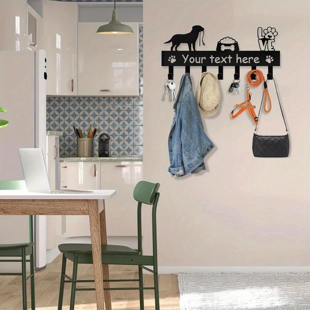 Metal Dog Leash Holder Wall Mount Key Rack Personalized Pet Organizer Rustic Iron Decorative Entryway Gift
