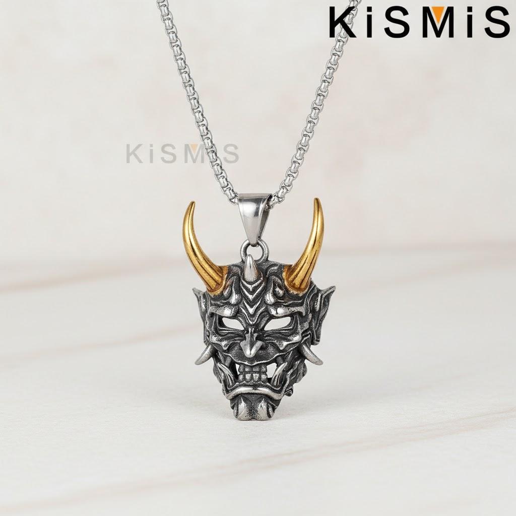 Men Evil Demon Horn Skull Pendant Necklace Vintage Gothic Punk Stainless Steel Halloween Gift золотой