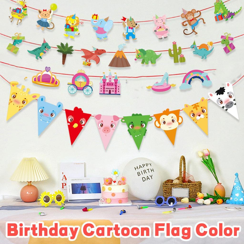 Children's Birthday Flag Kindergarten Shopping Mall Store Event Decoration Birthday Party Party Cartoon Pennant Flag