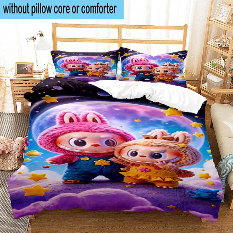 3PCS Labu-bu Friends Adventure 3pcs Bedding,Including 3PCS Duvet Cover And 2pcs Pillowcases Perfect for Christmas,Ideal for Bedroom, Dormitory
