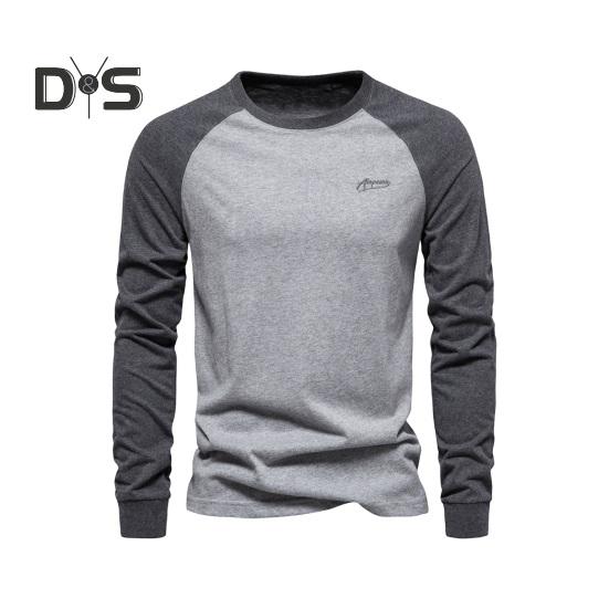 

Осень-зима Мужской топ-топ облегающего кроя с рукавами реглан в стиле пэчворк с круглым вырезом, эластичный свитер с длинными рукавами, средней длины, для фитнеса, повседневная одежда, рубашка S светло-серый