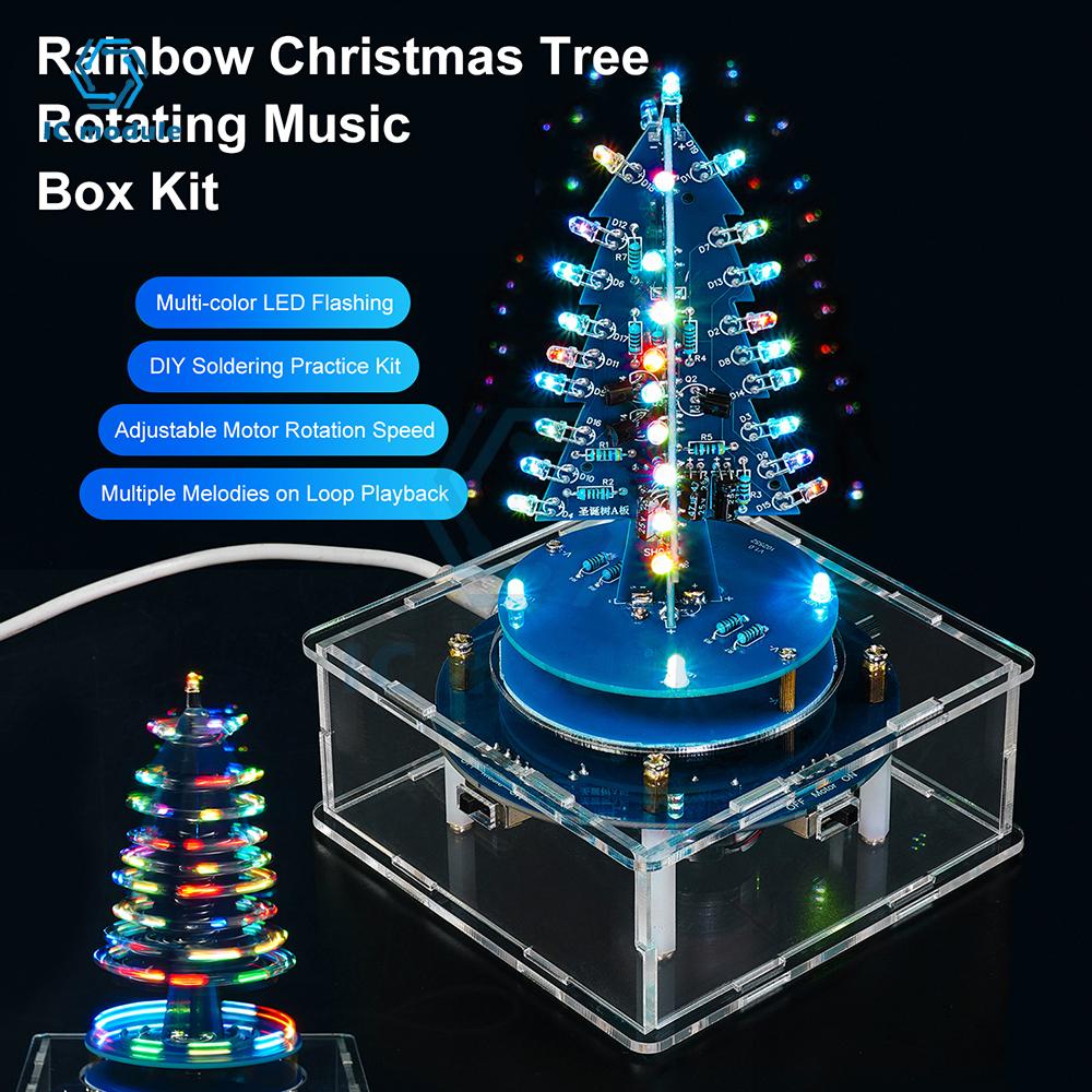 Árbol de Navidad de Luz Fluida LED Colorido 3D Kit Electrónico DIY CC 5V Caja de Música Giratoria Micro USB Práctica de Soldadura Proyecto de Navidad