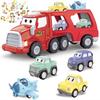 Carro de brinquedos para crianças - 5 em 1 caminhões transportadores de música e iluminação - brinquedos para crianças de 1 a 2 anos de 12 a 18 meses, festa de Natal, aniversário, presente para bebês, brinquedos para crianças de 2 a 4 anos