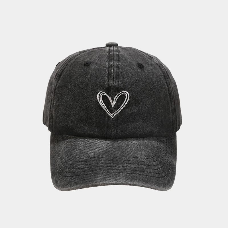

Women Heart Embroidered Washed Cotton Baseball Hat Retro Solid Color Sunshade Peaked Cap Outdoor Sports Hip Hop Dad Trucker Hats 56-60cm чорний