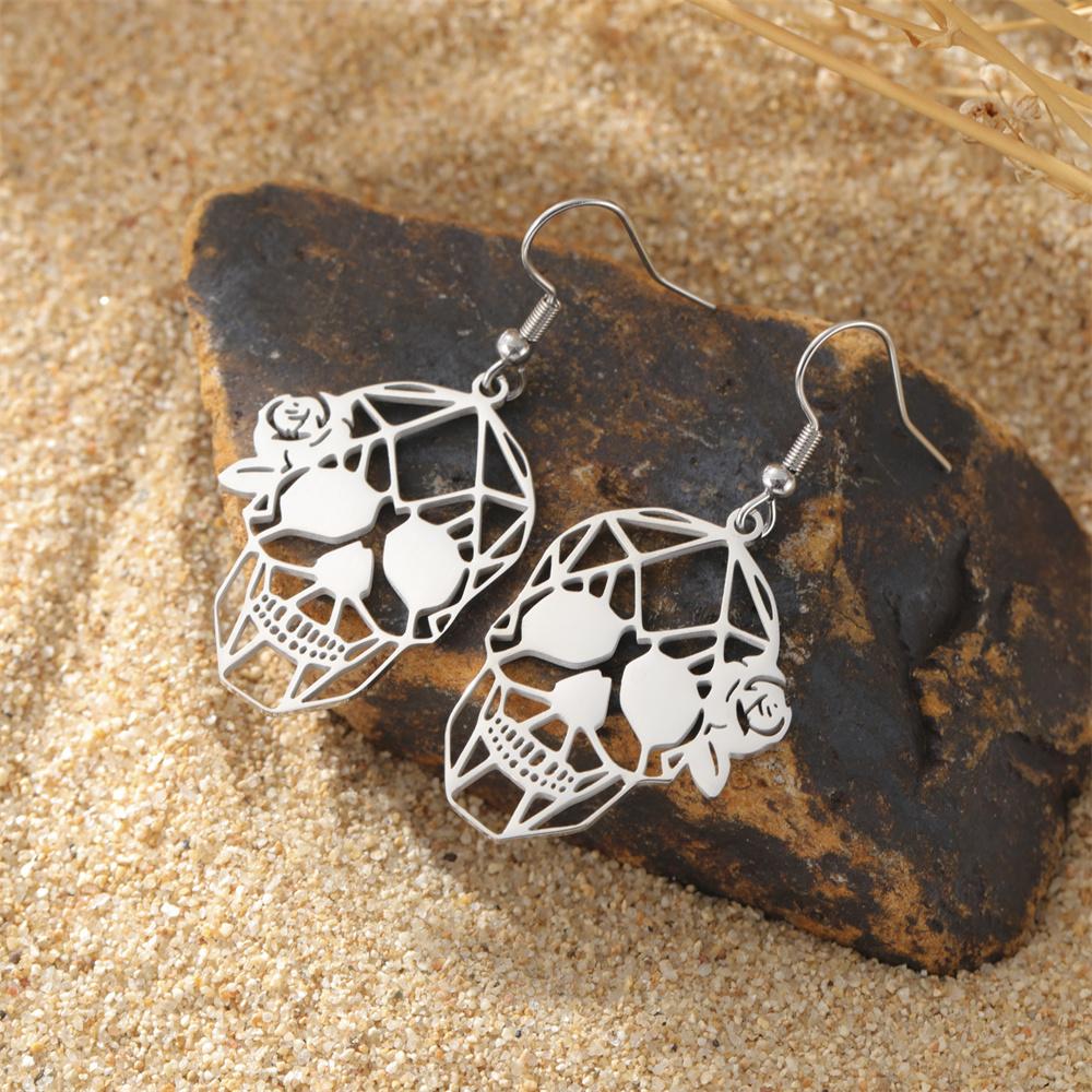 My Shape Gothic Skull Bone Earrings Stainless Steel Dangle Earrings Skeleton Hanging Earrings Cocktail Party Halloween Jewelry