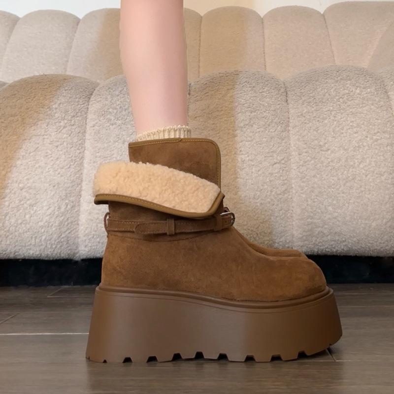 Thick-soled snow boots winter piled and thickened wool cotton shoes non-slip flip short boots