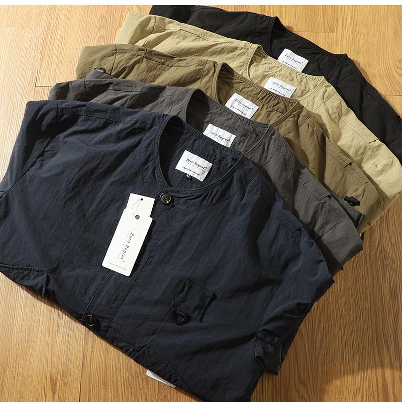Unisex Retro Japanischer Bergstil Kragenlose Arbeitsjacke - Trendige Frühling/Herbst Freizeit-Oberbekleidung für Männer und Frauen