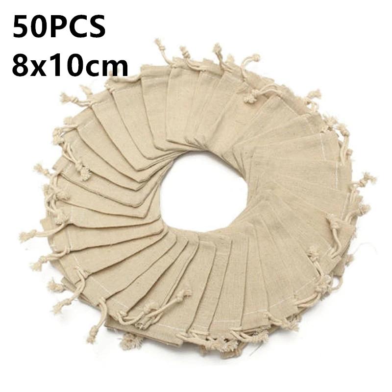 20/50pcs Natural Burlap Linen Jewelry Travel Storage Pouch Mini Candy Jute Packing Bags Present Mariage Jute Drawstring Gift