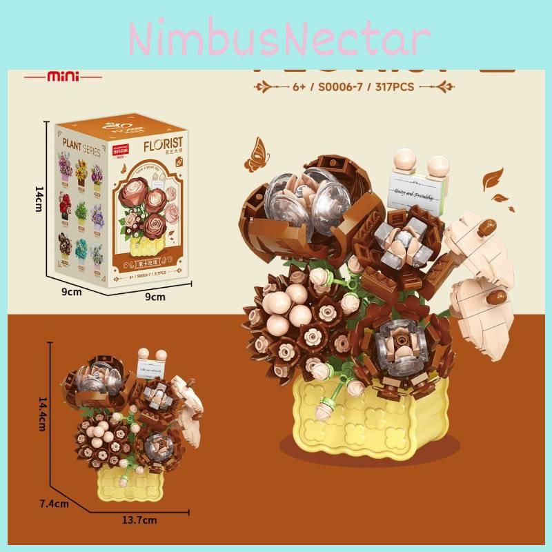 Sunflower Carnation Flower Rose Jasmine Flower Basket Assembly Blocks Building