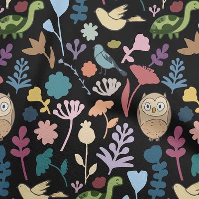 Cotton Flex Black Fabric Tropical Doodled Animals With Leaves Craft Projects Decor Fabric Printed By The Yard 40 Inch