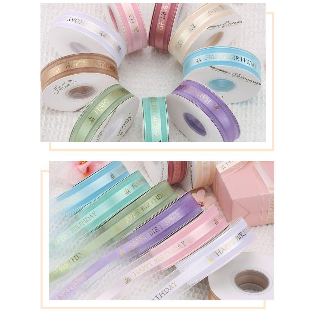 Happy birthday Gold Edged Ribbon 25 Yards Length Satin Ribbon Organza Ribbon  Handmade Craft