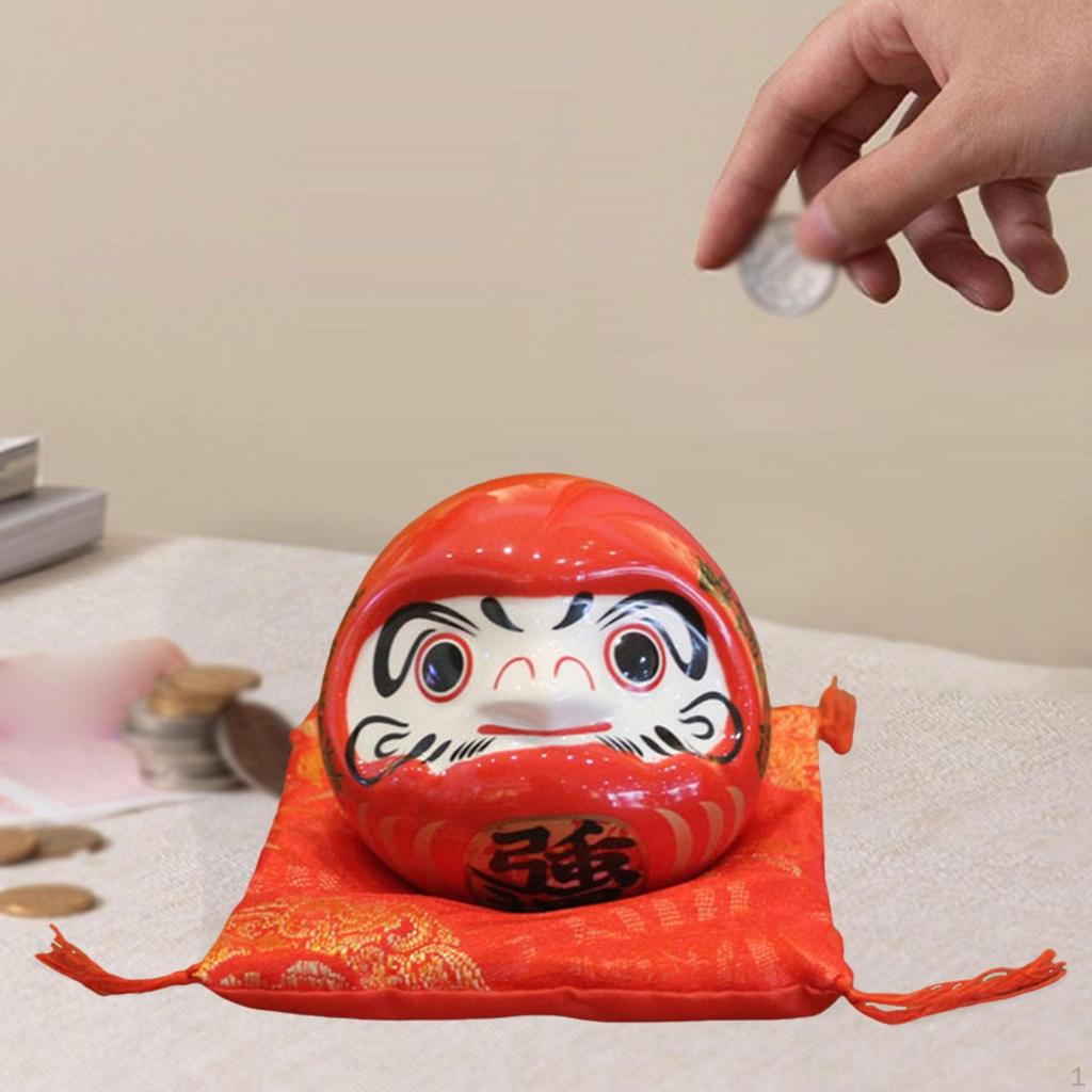 Ceramic Daruma Piggy Bank Desktop Decor Doll Japanese Figurine Saving Pot for Cafe