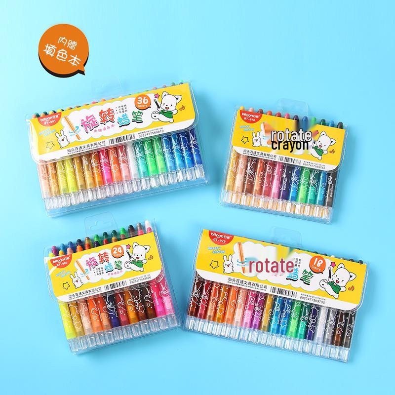 

Baitong Rotating Crayon Set for Students and Children: 12/18/24/36 Colors, Long and Short Options