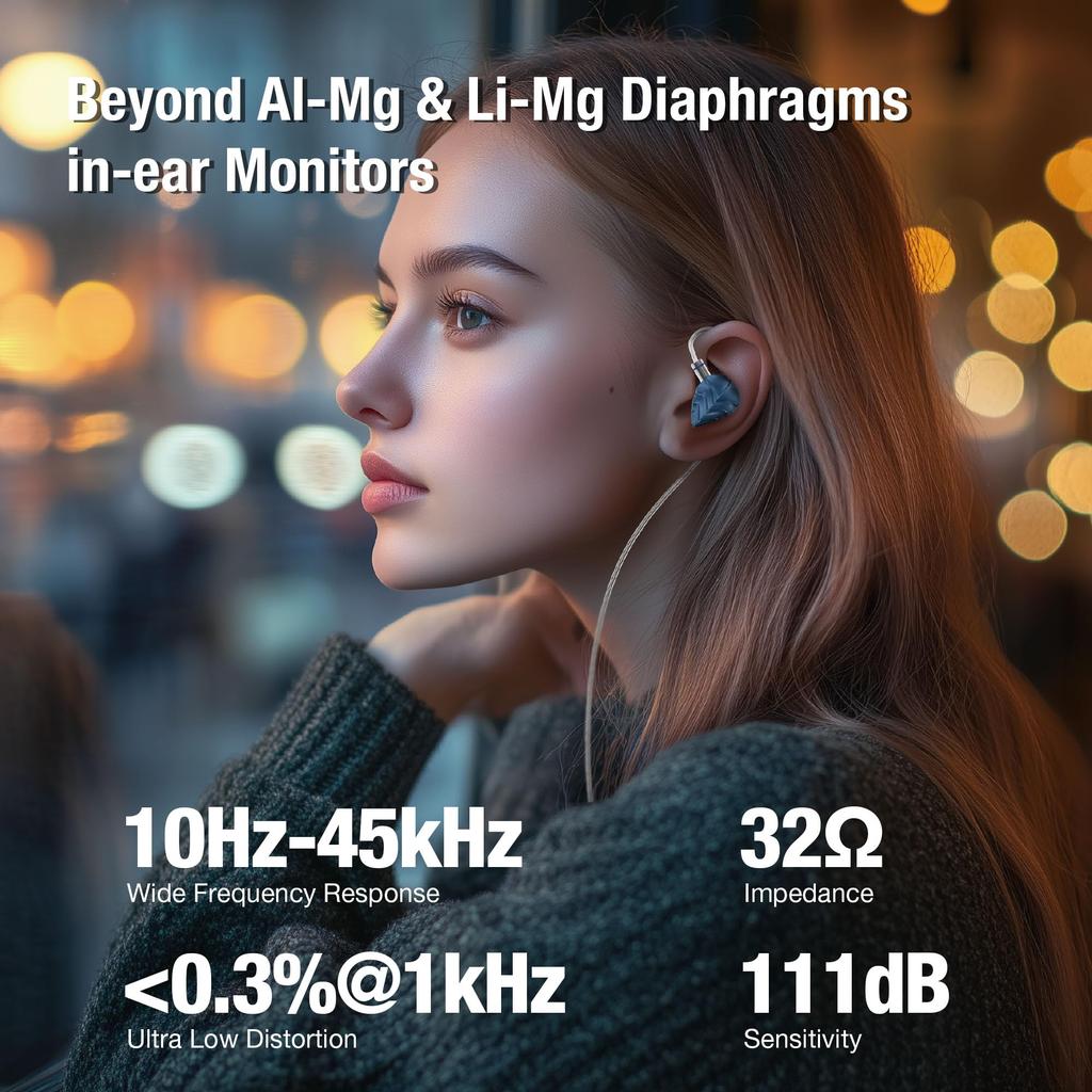 HIDIZS MK12 Monitors 12mm Large Dynamic Driver Pure Magnesium Dome Diaphragm Magnet Wired Earphones Studio Grade Sound Triple Filter x 9 Tone Tuning
