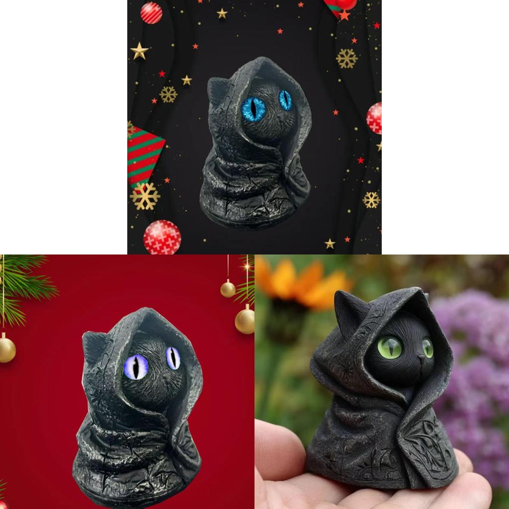 Mysterious Hooded Cat Figurine Resin Home Decor Gift For Cat Lovers And Collectors