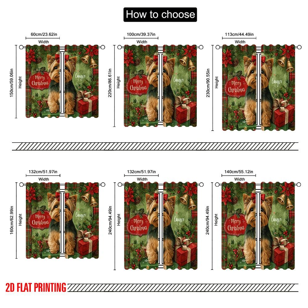 2pcs,2D Plane Printing Pattern Curtains Santa Dog Durable Polyester (without Rod) Festive for Various Rooms, Contemporary
