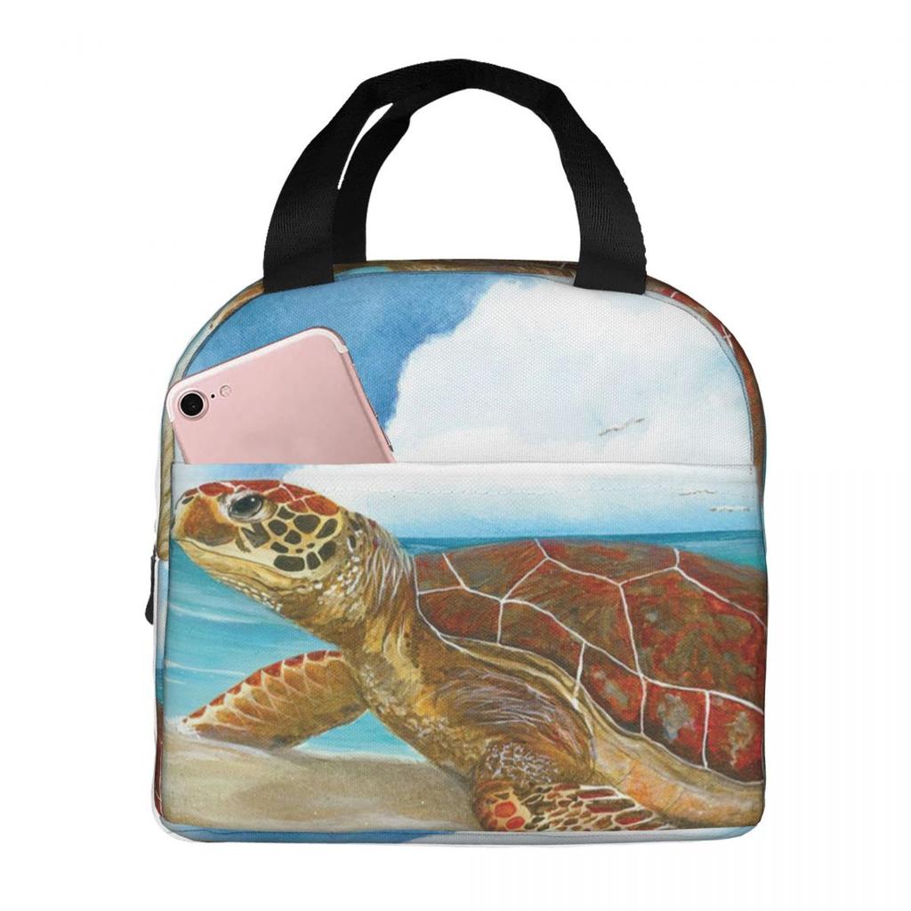 Meeresschildkröte am Strand Isolierte Lunchtasche für Damen Kinder Tragbare Lebensmittelboxen Thermische Lunchbox Tragetasche